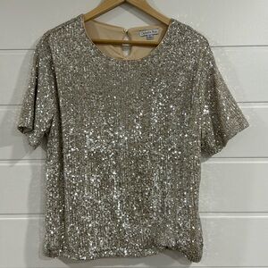Ophelia Roe. Silver Sequin Top